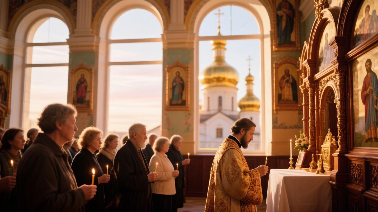 Священник ведет службу в честь апостола Филиппа в православном храме.